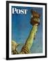 "Working on the Statue of Liberty" Saturday Evening Post Cover, July 6,1946-Norman Rockwell-Framed Giclee Print