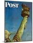 "Working on the Statue of Liberty" Saturday Evening Post Cover, July 6,1946-Norman Rockwell-Mounted Premium Giclee Print