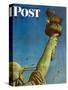 "Working on the Statue of Liberty" Saturday Evening Post Cover, July 6,1946-Norman Rockwell-Stretched Canvas