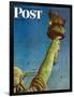 "Working on the Statue of Liberty" Saturday Evening Post Cover, July 6,1946-Norman Rockwell-Framed Giclee Print