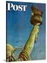 "Working on the Statue of Liberty" Saturday Evening Post Cover, July 6,1946-Norman Rockwell-Stretched Canvas