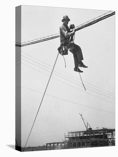 Workman at Shawnee Steam Plant Working on Telephone Wires-Ralph Crane-Stretched Canvas