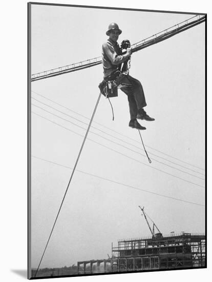Workman at Shawnee Steam Plant Working on Telephone Wires-Ralph Crane-Mounted Photographic Print