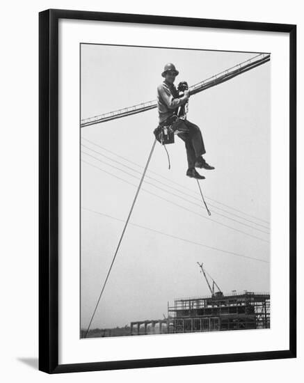 Workman at Shawnee Steam Plant Working on Telephone Wires-Ralph Crane-Framed Photographic Print