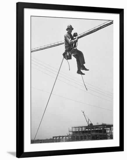 Workman at Shawnee Steam Plant Working on Telephone Wires-Ralph Crane-Framed Photographic Print