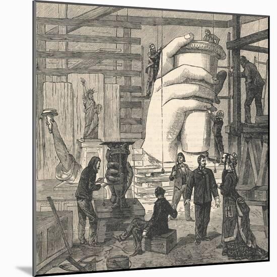 Workman Building Statue of Liberty-null-Mounted Giclee Print