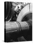 Workman on Large Wheel That Looks Like Fan, at General Electric Laboratory-Alfred Eisenstaedt-Stretched Canvas