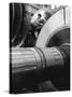 Workman on Large Wheel That Looks Like Fan, at General Electric Laboratory-Alfred Eisenstaedt-Stretched Canvas