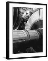 Workman on Large Wheel That Looks Like Fan, at General Electric Laboratory-Alfred Eisenstaedt-Framed Photographic Print