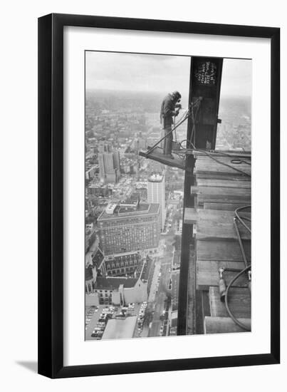 Workman Welding Steel Beams-null-Framed Premium Photographic Print