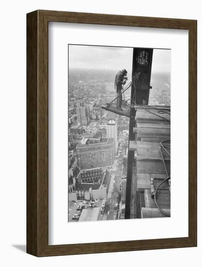 Workman Welding Steel Beams-null-Framed Photographic Print