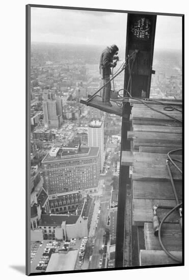 Workman Welding Steel Beams-null-Mounted Photographic Print