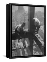 Workmen Attaching Steel Beams High Above Street During Construction of Manhattan Company Building-Arthur Gerlach-Framed Stretched Canvas