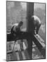 Workmen Attaching Steel Beams High Above Street During Construction of Manhattan Company Building-Arthur Gerlach-Mounted Premium Photographic Print