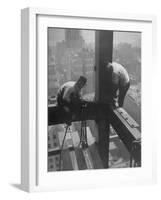 Workmen Attaching Steel Beams High Above Street During Construction of Manhattan Company Building-Arthur Gerlach-Framed Photographic Print