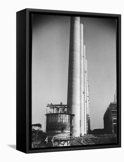 Workmen Building Huge Chimneys at World's Biggest Coal-Fueled Power Plant-Margaret Bourke-White-Framed Stretched Canvas