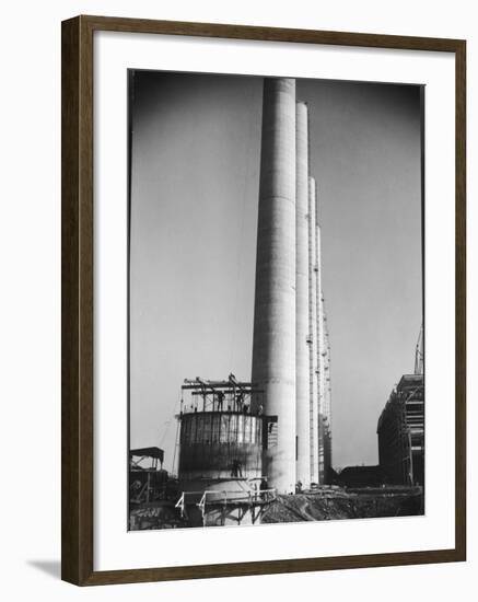 Workmen Building Huge Chimneys at World's Biggest Coal-Fueled Power Plant-Margaret Bourke-White-Framed Photographic Print