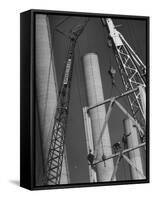 Workmen Builiding Chimneys at World's Biggest Coal-Fueled Generating Plant-Margaret Bourke-White-Framed Stretched Canvas