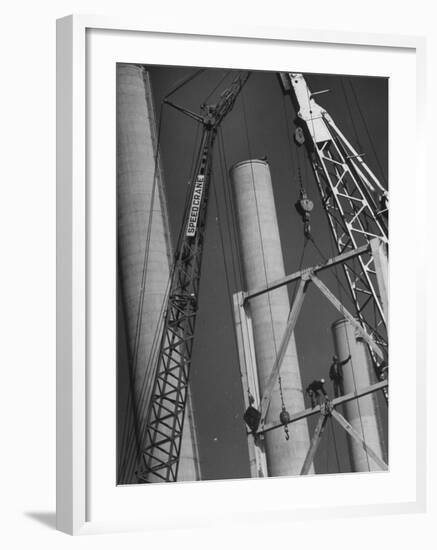 Workmen Builiding Chimneys at World's Biggest Coal-Fueled Generating Plant-Margaret Bourke-White-Framed Photographic Print