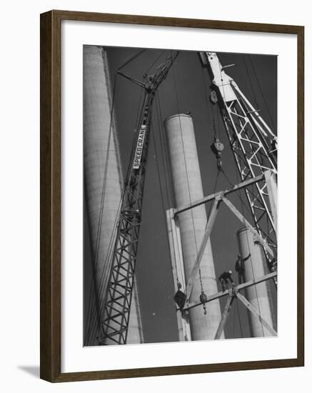 Workmen Builiding Chimneys at World's Biggest Coal-Fueled Generating Plant-Margaret Bourke-White-Framed Photographic Print