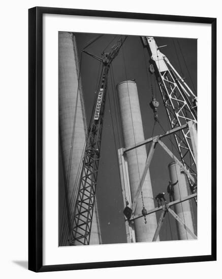 Workmen Builiding Chimneys at World's Biggest Coal-Fueled Generating Plant-Margaret Bourke-White-Framed Photographic Print