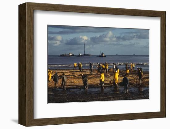 Workmen Cleaning Up after Oil Spill-null-Framed Photographic Print