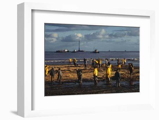 Workmen Cleaning Up after Oil Spill-null-Framed Photographic Print