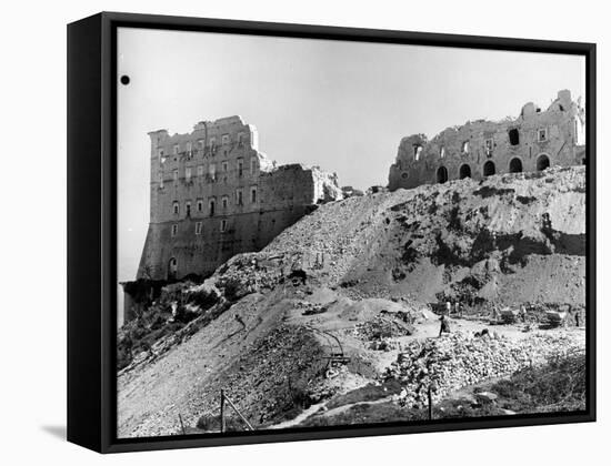 Workmen Clearing Rubble from Ruins of 6th Century Monte Cassino between Allies and Germans in WWII-Alfred Eisenstaedt-Framed Stretched Canvas