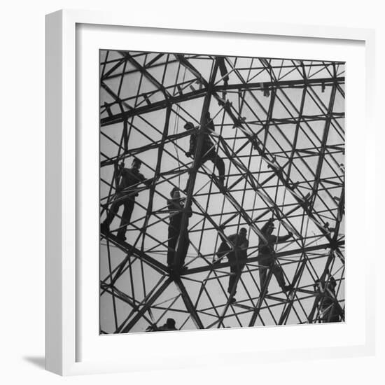 Workmen Covering Top of the Geodesic Dome, Ford Rotunda Outside their River Rouge Plant-Howard Sochurek-Framed Photographic Print