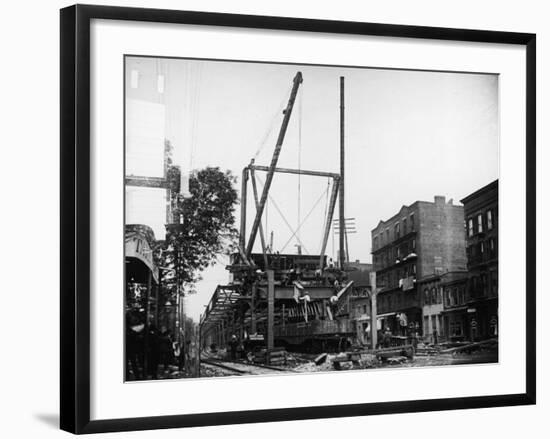 Workmen Erecting the Elevated Railroad Tracks on Atlantic Ave-Wallace G^ Levison-Framed Premium Photographic Print