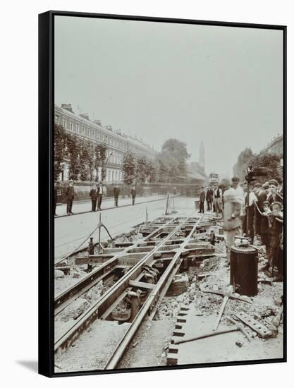 Workmen Extending Tramlines, Brixton Road, London, 1907-null-Framed Stretched Canvas