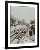 Workmen Extending Tramlines, Brixton Road, London, 1907-null-Framed Photographic Print