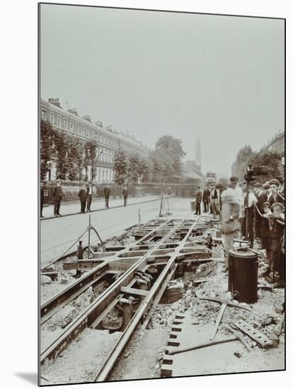 Workmen Extending Tramlines, Brixton Road, London, 1907-null-Mounted Photographic Print