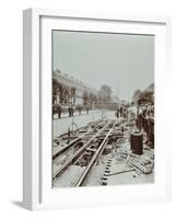 Workmen Extending Tramlines, Brixton Road, London, 1907-null-Framed Photographic Print