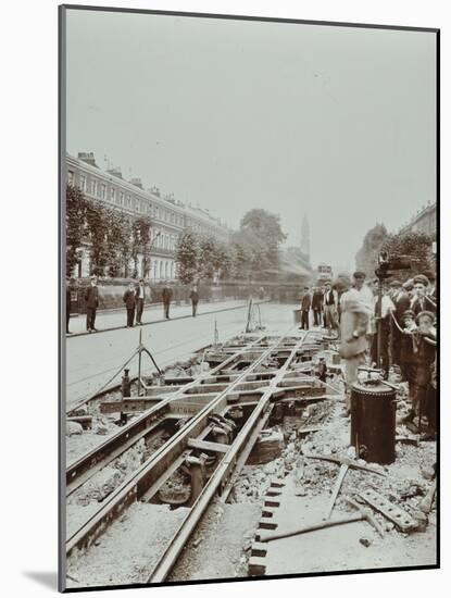 Workmen Extending Tramlines, Brixton Road, London, 1907-null-Mounted Photographic Print