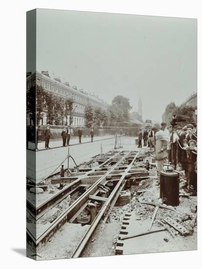 Workmen Extending Tramlines, Brixton Road, London, 1907-null-Stretched Canvas