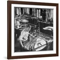 Workmen Installing Steel String Frames Into Grand Piano Cabinets at Steinway Piano Factory-Margaret Bourke-White-Framed Photographic Print