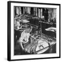 Workmen Installing Steel String Frames Into Grand Piano Cabinets at Steinway Piano Factory-Margaret Bourke-White-Framed Photographic Print