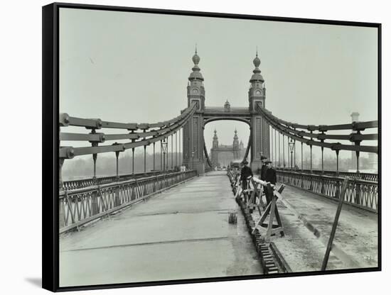 Workmen on Old Chelsea Bridge, London, 1921-null-Framed Stretched Canvas