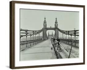 Workmen on Old Chelsea Bridge, London, 1921-null-Framed Photographic Print
