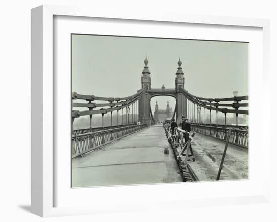 Workmen on Old Chelsea Bridge, London, 1921-null-Framed Premium Photographic Print