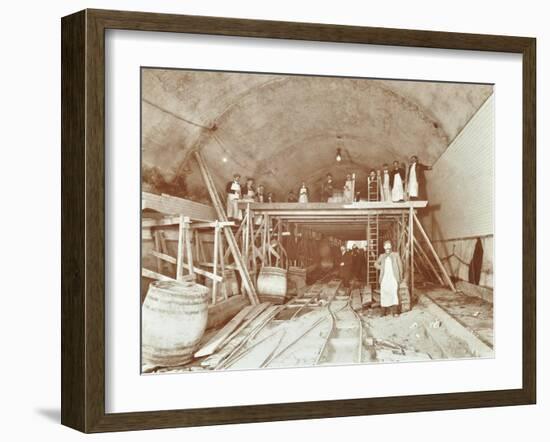 Workmen Tiling the Rotherhithe Tunnel, London, December 1907-null-Framed Premium Photographic Print