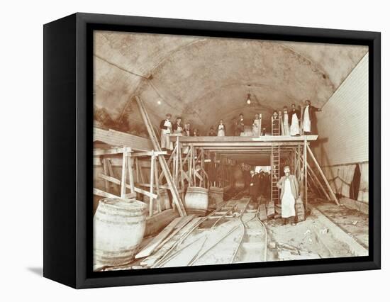 Workmen Tiling the Rotherhithe Tunnel, London, December 1907-null-Framed Stretched Canvas