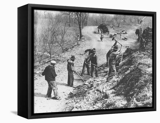Works Progress Administration (Wpa) Workers Build a New Farm-To-Market Road-null-Framed Stretched Canvas