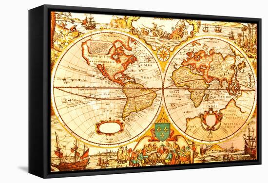 World Antique Map-oersin-Framed Stretched Canvas