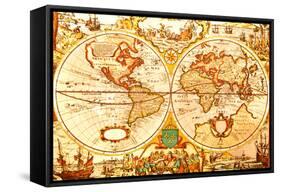 World Antique Map-oersin-Framed Stretched Canvas