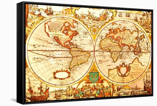 World Antique Map-oersin-Framed Stretched Canvas