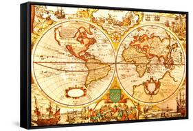 World Antique Map-oersin-Framed Stretched Canvas