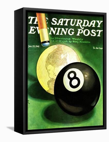"World as Cue Ball," Saturday Evening Post Cover, January 25, 1941-Emmett Watson-Framed Stretched Canvas