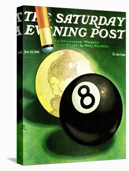 "World as Cue Ball," Saturday Evening Post Cover, January 25, 1941-Emmett Watson-Stretched Canvas